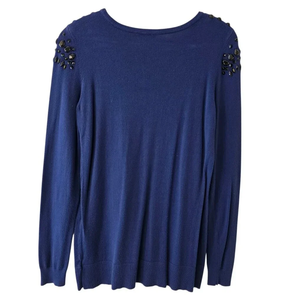 Express Sweater Size Medium Lightweight Blue Embellished Festive Party Christmas